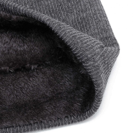 Mens Plus Velvet Thick Warm Beanie Hat Casual Double Layers Letter Solid Slouchy Skullcap