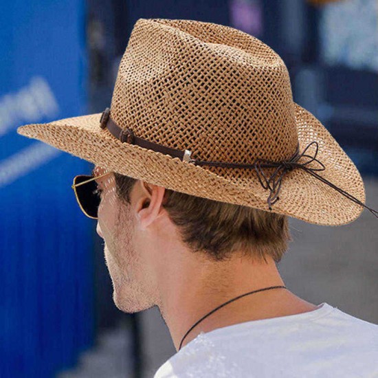 Mens Rush Straw Lightweight Casual Wide Brim Gambler Hat