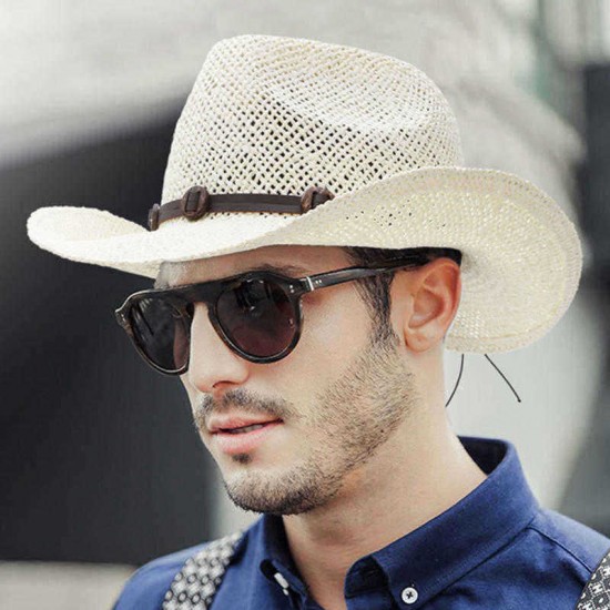 Mens Rush Straw Lightweight Casual Wide Brim Gambler Hat