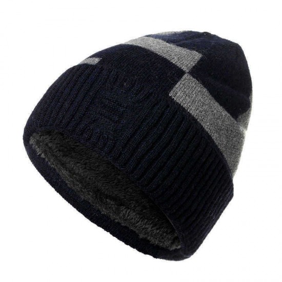 Mens Unisex Woolen Blending Knit Beanie Hat Winter Warm Earmuffs Slouchy Skull Cap