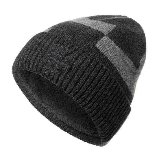 Mens Unisex Woolen Blending Knit Beanie Hat Winter Warm Earmuffs Slouchy Skull Cap