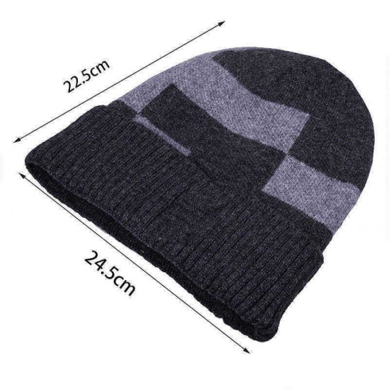 Mens Unisex Woolen Blending Knit Beanie Hat Winter Warm Earmuffs Slouchy Skull Cap