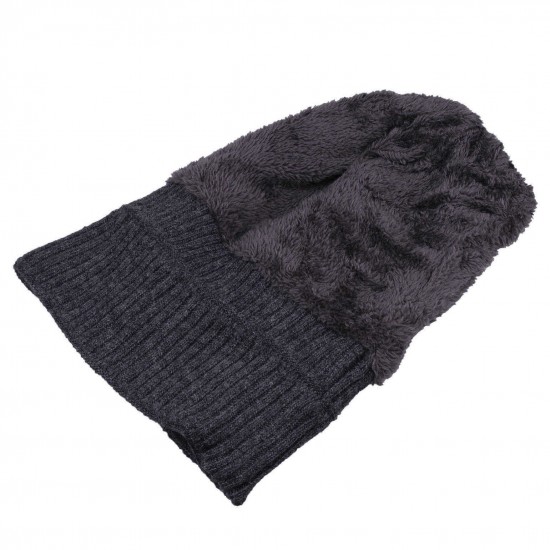 Mens Unisex Woolen Blending Knit Beanie Hat Winter Warm Earmuffs Slouchy Skull Cap