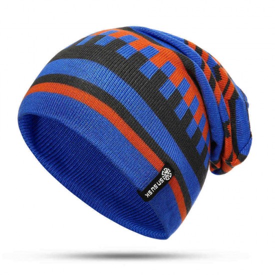 Mens Womens Outdoor Winter Patchwork Knit Beanie Hat Earmuffs Ski Skullcap