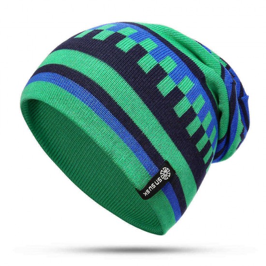 Mens Womens Outdoor Winter Patchwork Knit Beanie Hat Earmuffs Ski Skullcap