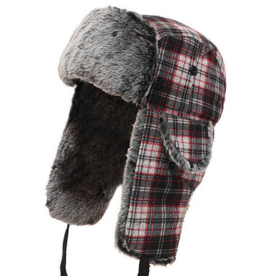 Mens Womens Vogue Plaid Plus Velvet Earmuffs Ushanka Trapper Hat Outdoor Windproof Russian Cap