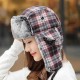 Mens Womens Vogue Plaid Plus Velvet Earmuffs Ushanka Trapper Hat Outdoor Windproof Russian Cap