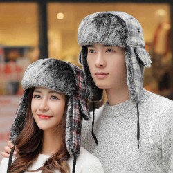 Mens Womens Vogue Plaid Plus Velvet Earmuffs Ushanka Trapper Hat Outdoor Windproof Russian Cap