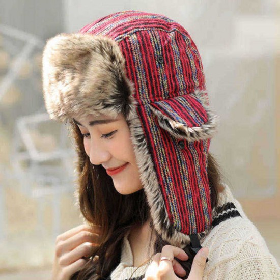 Mens Womens Vogue Winter Plus Velvet Earmuffs Windproof Trapper Hat Stripe Thicken Hunting Hat