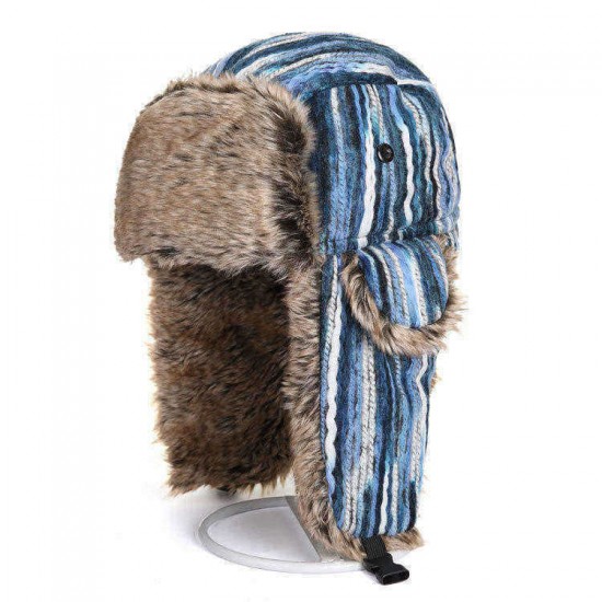 Mens Womens Vogue Winter Plus Velvet Earmuffs Windproof Trapper Hat Stripe Thicken Hunting Hat