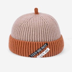 Mens Womens Winter Color Matching Knit Beanie Cap Outdoor Foldable Rolled Cuff Brimless Hats