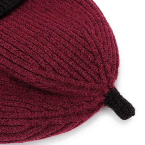 Mens Womens Winter Color Matching Knit Beanie Cap Outdoor Foldable Rolled Cuff Brimless Skullcap