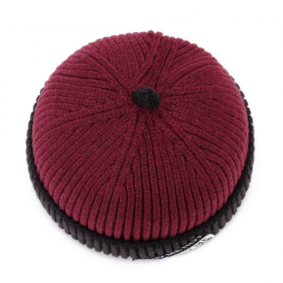 Mens Womens Winter Color Matching Knit Beanie Cap Outdoor Foldable Rolled Cuff Brimless Skullcap