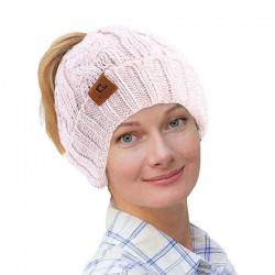 Middle-aged Outdoor Thicken Earmuffs Ponytail Beanie Caps Women Ski Knit Hat