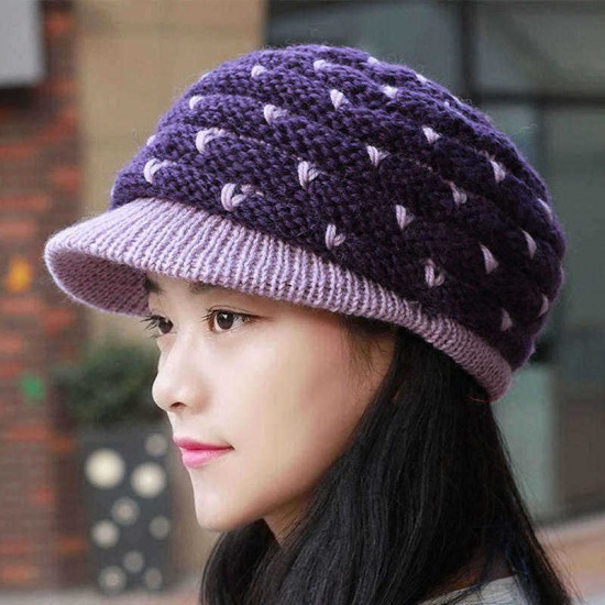 Middle-aged Women Winter Weaving Thicken Knit Beret Caps Outdoor Earmuffs Beanie Cap