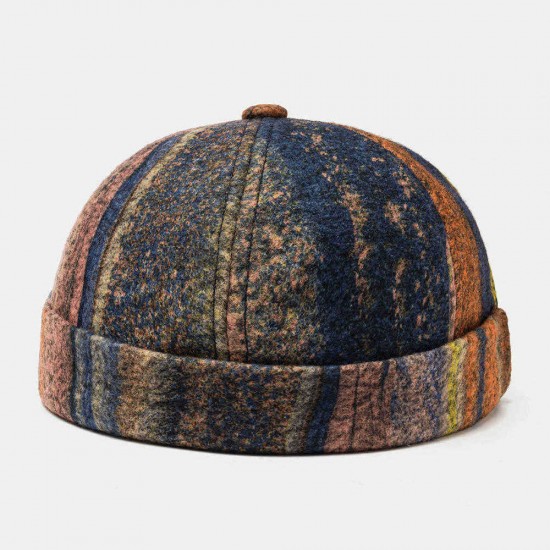 Multicolor SKull Caps Striped Plush Soft Fabric Wavy Pattern With Folk-custom Brimless Hats