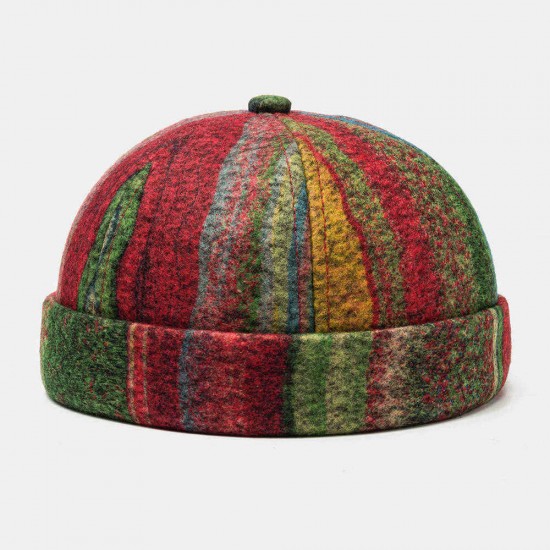 Multicolor SKull Caps Striped Plush Soft Fabric Wavy Pattern With Folk-custom Brimless Hats