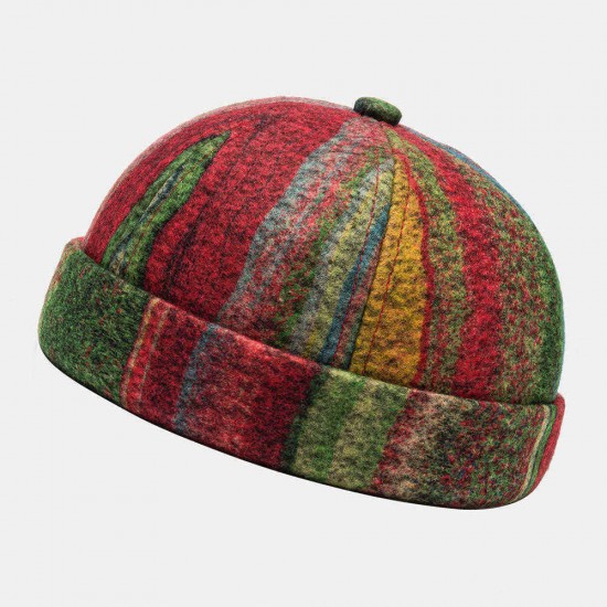 Multicolor SKull Caps Striped Plush Soft Fabric Wavy Pattern With Folk-custom Brimless Hats