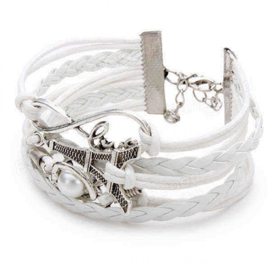 Multilayer Dragonfly Eiffel Tower Leather Cuff Bracelet Bangle