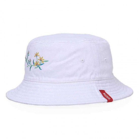 NUZADA Unisex Embroidery Outdoor Double-Sided Fisherman Hat Cotton Bucket Cap Sunshade Fishing Hat