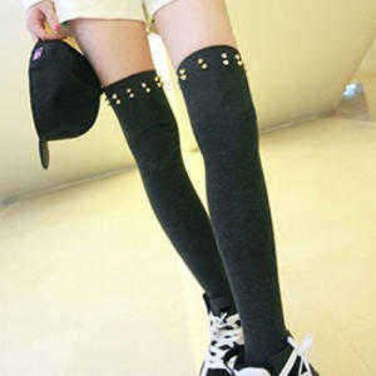 New Arrival Punk Style Cotton Cool Rivet High Stockings