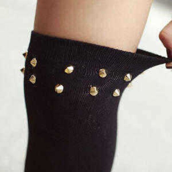 New Arrival Punk Style Cotton Cool Rivet High Stockings