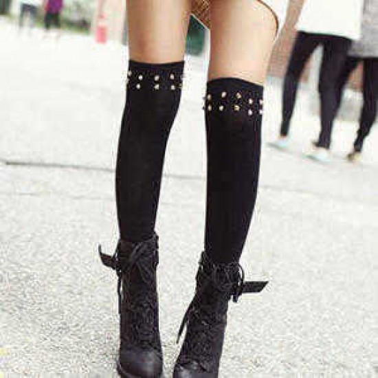 New Arrival Punk Style Cotton Cool Rivet High Stockings