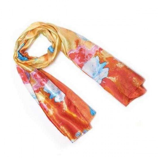 Oil Painting Style Lotus Pattern Scarf Shawl