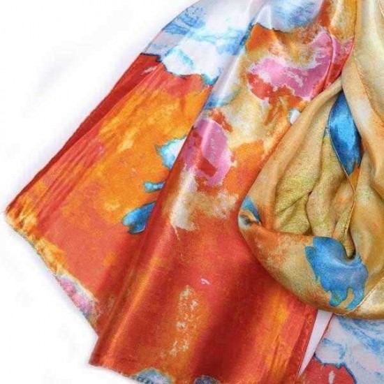 Oil Painting Style Lotus Pattern Scarf Shawl