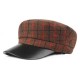 Outdoor Winter Cotton PU Leather Beret Caps Plaid Thicken Warm Peaked Cap for Women