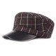 Outdoor Winter Cotton PU Leather Beret Caps Plaid Thicken Warm Peaked Cap for Women