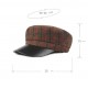 Outdoor Winter Cotton PU Leather Beret Caps Plaid Thicken Warm Peaked Cap for Women