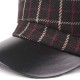 Outdoor Winter Cotton PU Leather Beret Caps Plaid Thicken Warm Peaked Cap for Women