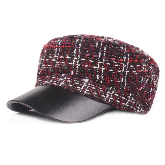 Outdoor Winter Woolen Blending Beret Caps Plaid Thicken Warm Peaked Cap for Women