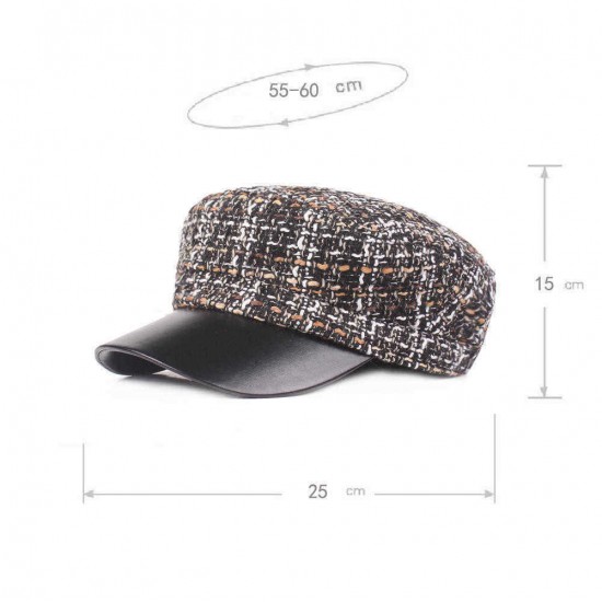 Outdoor Winter Woolen Blending Beret Caps Plaid Thicken Warm Peaked Cap for Women