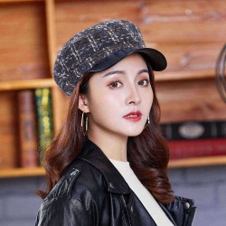 Outdoor Winter Woolen Blending Beret Caps Plaid Thicken Warm Peaked Cap for Women