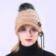 Outdoor Women Knitted Plush Knit Beret Hat with Wool Ball Earmuffs Ski Skull Caps