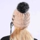 Outdoor Women Knitted Plush Knit Beret Hat with Wool Ball Earmuffs Ski Skull Caps