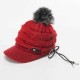 Outdoor Women Knitted Plush Knit Beret Hat with Wool Ball Earmuffs Ski Skull Caps