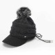 Outdoor Women Knitted Plush Knit Beret Hat with Wool Ball Earmuffs Ski Skull Caps