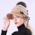 Outdoor Women Knitted Plush Knit Beret Hat with Wool Ball Earmuffs Ski Skull Caps