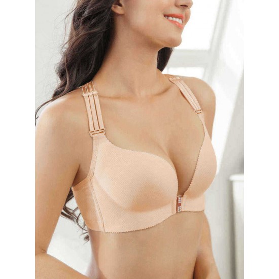Plus Size Front Closure Strappy Gather Breathable Bra Plus Size Front Closure Strappy Gather Breathable Bra