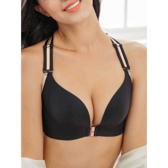 Plus Size Front Closure Strappy Gather Breathable Bra Plus Size Front Closure Strappy Gather Breathable Bra