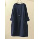 Plus Size Solid Color Corduroy Crew Neck Vintage Dress