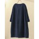 Plus Size Solid Color Corduroy Crew Neck Vintage Dress