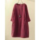 Plus Size Solid Color Corduroy Crew Neck Vintage Dress