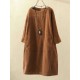 Plus Size Solid Color Corduroy Crew Neck Vintage Dress