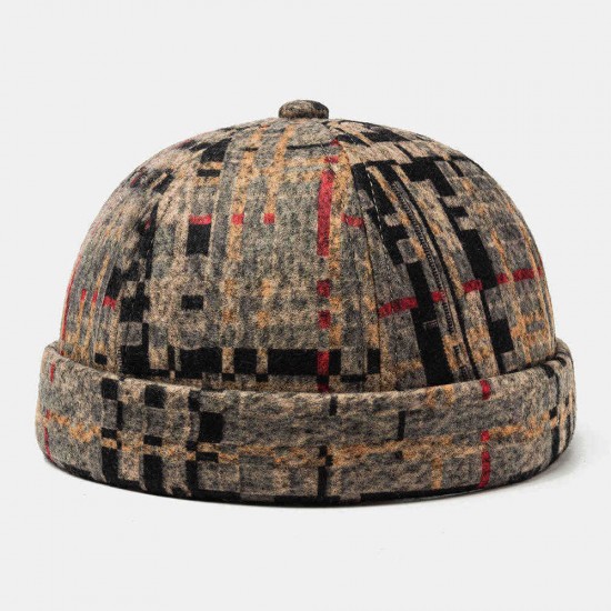 Plush Soft Fabric Plaid Stitching Hat Skull Caps Brimless Hats