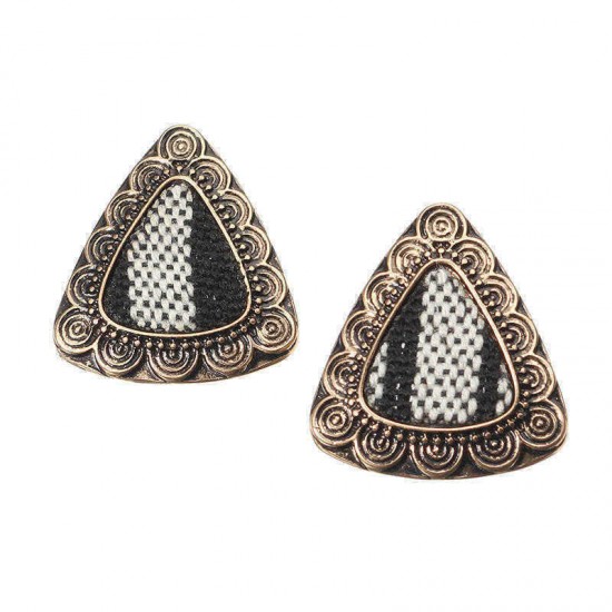 Retro Ethnic Colorful Cloth Triangle Alloy Ear Stud Women Earrings