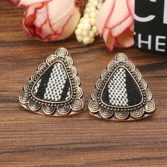 Retro Ethnic Colorful Cloth Triangle Alloy Ear Stud Women Earrings